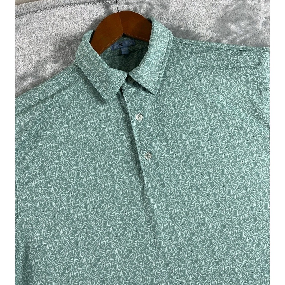 Genteal Polo Shirt Mens Medium Green Golf Course Print Performance Stretch READ